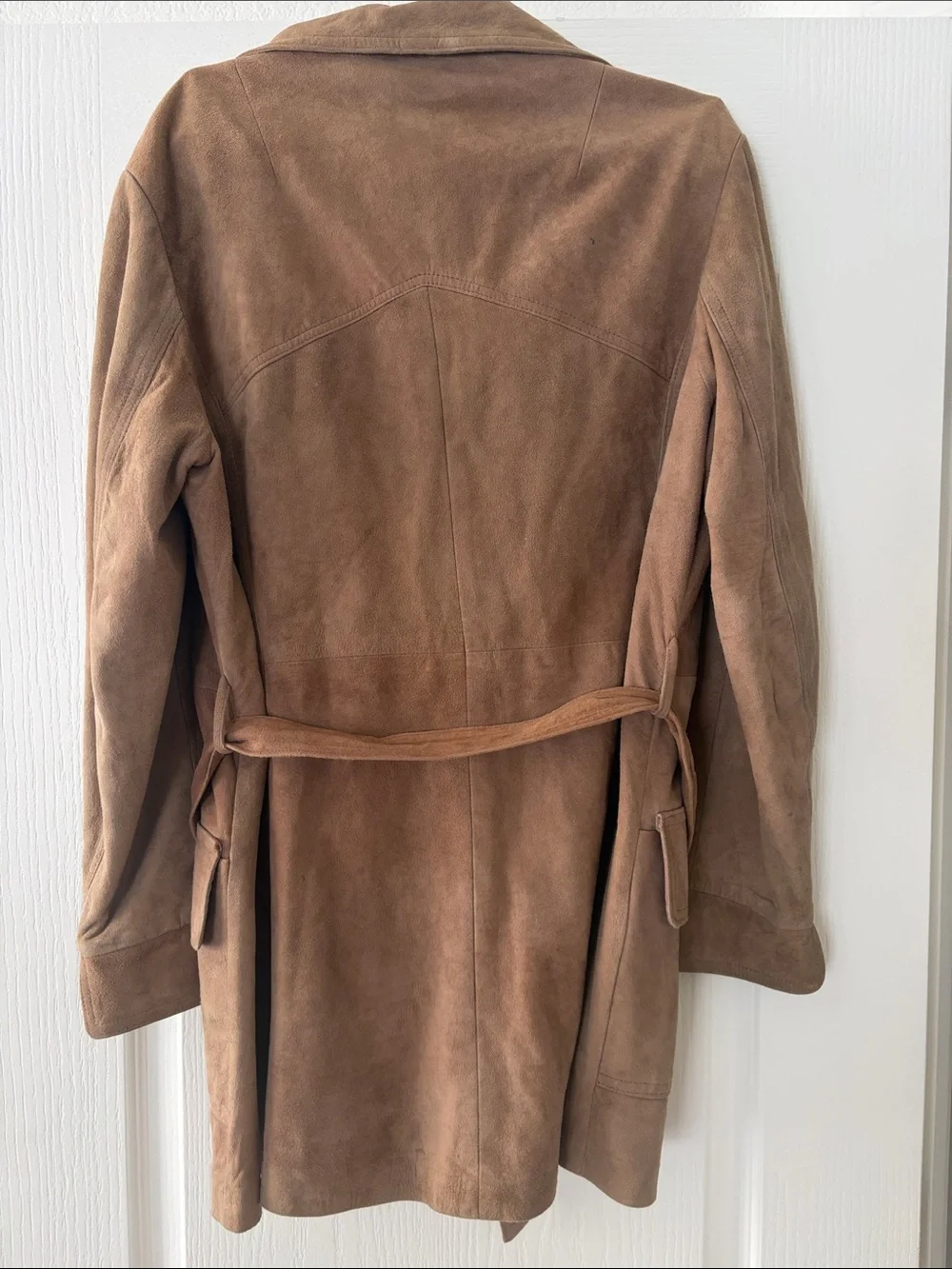 Vintage Suede Belted Coat Jacket in Brown